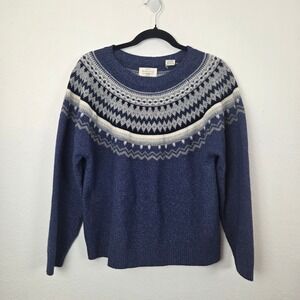 Weatherproof Vintage Sweater Womens Large Blue Fair Isle Crew Neck Pullover L‎
